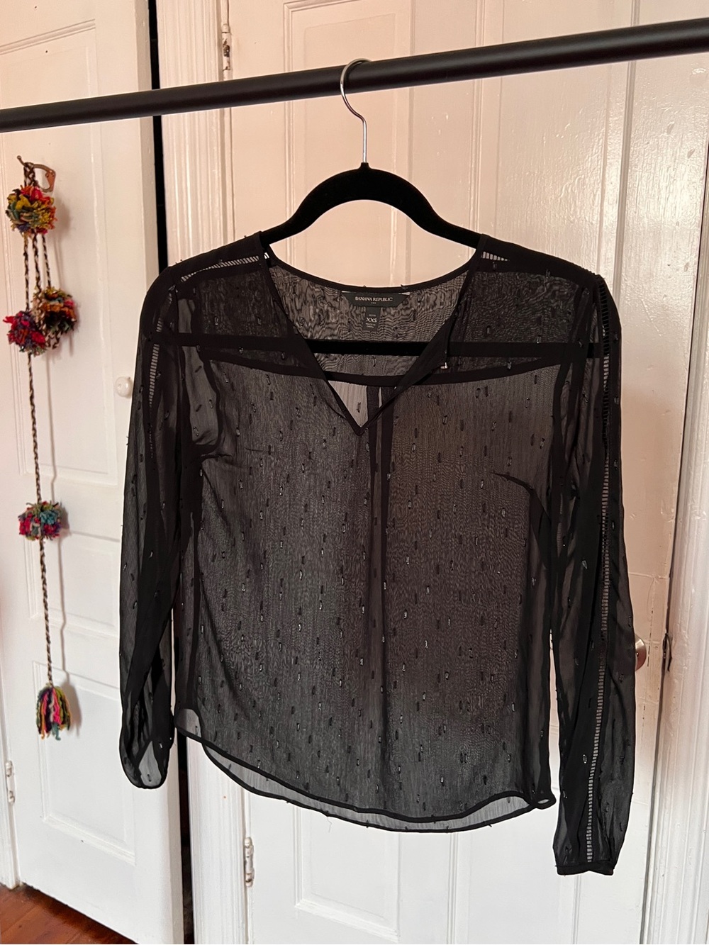 Sheer Black V-Neck Long Sleeve Top